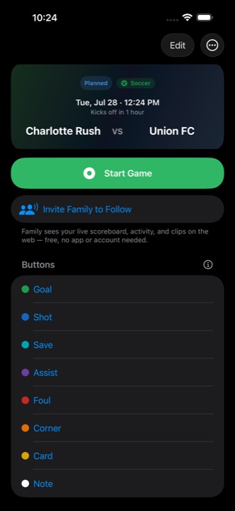 Pregame screen with the Invite Family to Follow button